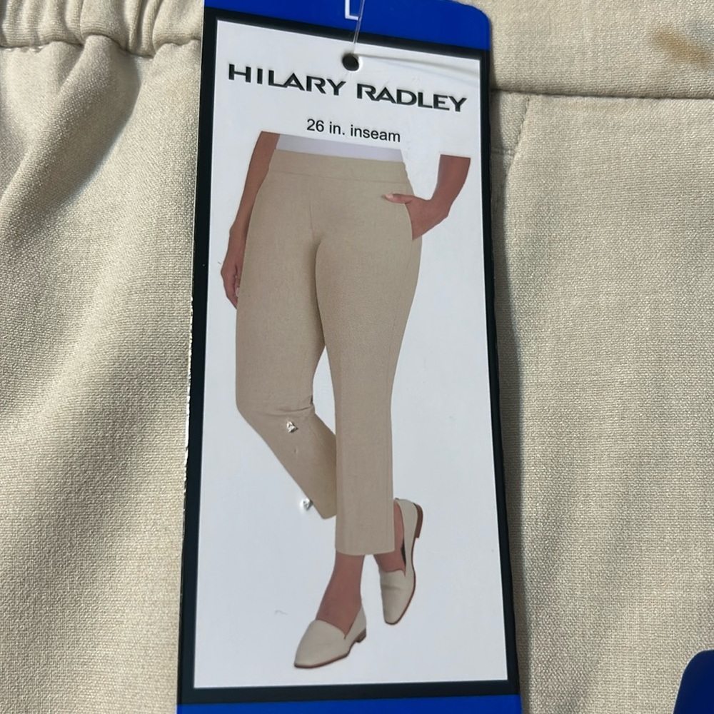 Hilary Radley Mid Rise Pants Slim Leg Heather Light Sand L, Inseam 26” NWT